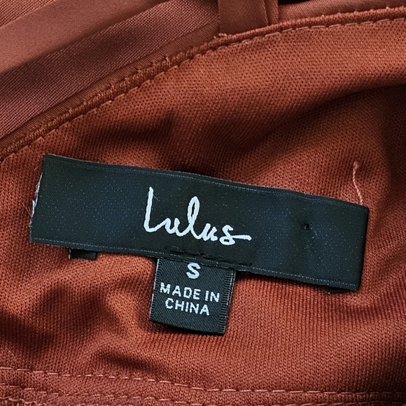 LULUS Elevated Elegance Rust Orange Satin Surplice Tulip Maxi Dress Small - Picture 6 of 6